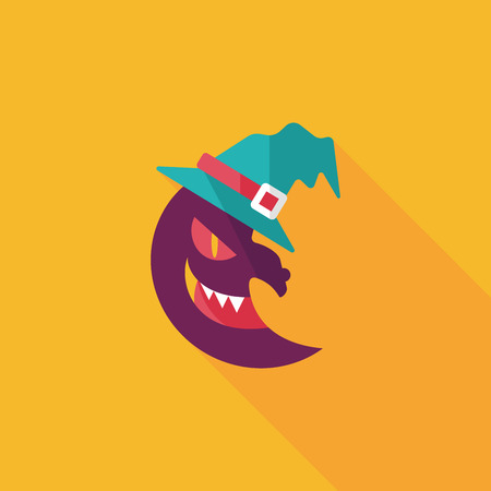 Halloween moon flat icon with long shadowのイラスト素材