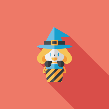 cute witch flat icon with long shadowのイラスト素材