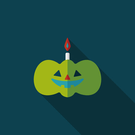 pumpkin candle flat icon with long shadowのイラスト素材