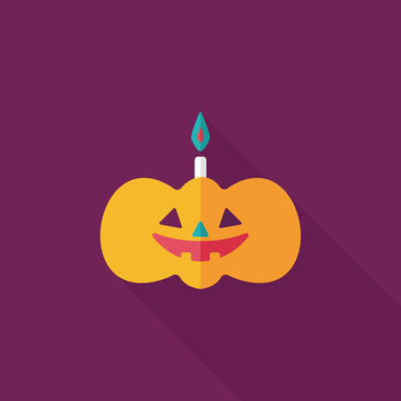 pumpkin candle flat icon with long shadowのイラスト素材