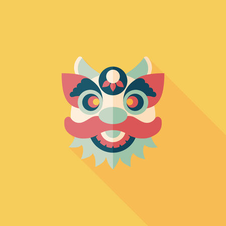 Chinese New Year flat icon with long shadow, The dragon and lion dancing headのイラスト素材