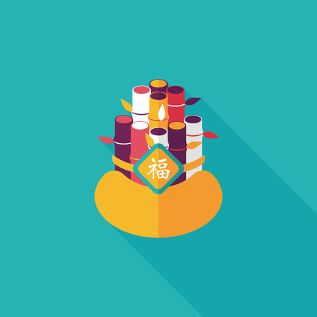 Chinese New Year flat icon with long shadow,eps10, Chinese decorative bamboo means " I wish more and more not only progress but also fortune in your life."のイラスト素材