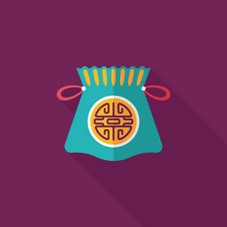 Chinese New Year flat icon with long shadow,  Chinese lucky giftsのイラスト素材