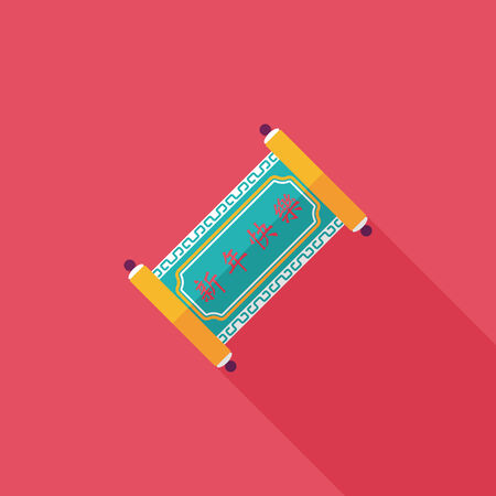 Chinese New Year flat icon with long shadow, Chinese words calligraphy scrolls means " Happy Chinese New Year"のイラスト素材