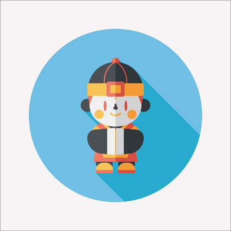 Chinese New Year boy flat icon with long shadow のイラスト素材