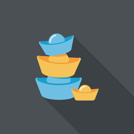Chinese New Year flat icon with long shadow Gold ingot  のイラスト素材
