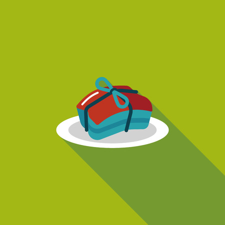 Chinese New Year flat icon with long shadow, Chinese cuisine braised dongpo porkのイラスト素材