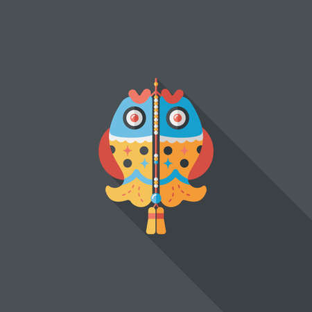 Chinese New Year flat icon with long shadow, Chinese fish lucky pendant  のイラスト素材