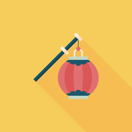Chinese New Year flat icon with long shadow, Chinese decorative lanternのイラスト素材
