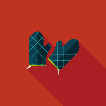 kitchenware oven mitts flat icon with long shadowのイラスト素材