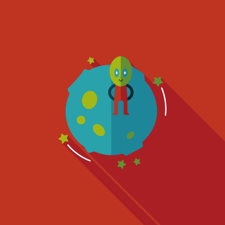 Space planet and alien flat icon with long shadow,eps10のイラスト素材