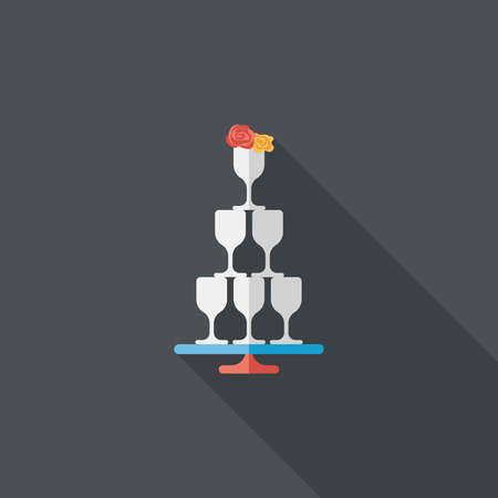 wedding champagne cups flat icon with long shadowのイラスト素材