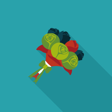 wedding flower bouquet flat icon with long shadowのイラスト素材