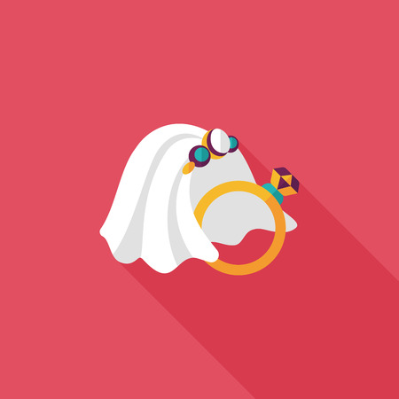 bride veil and diamond ring flat icon with long shadow,eps10のイラスト素材