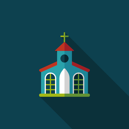 Building church flat icon with long shadow,eps10のイラスト素材
