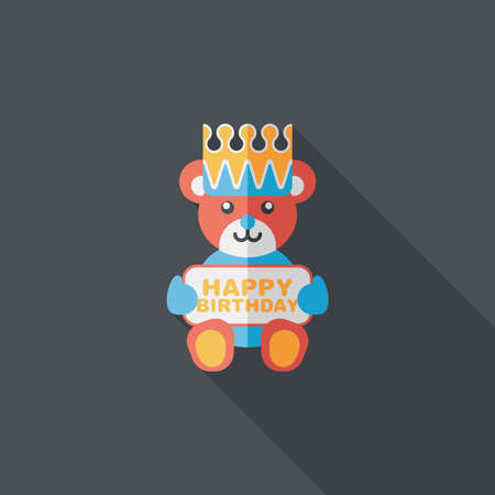 birthday bear flat icon with long shadow.のイラスト素材