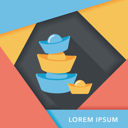 Chinese New Year flat icon with long shadow,eps10, Gold ingot decoration means " wish good luck and fortune come."のイラスト素材