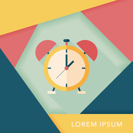 alarm clock flat icon with long shadowのイラスト素材