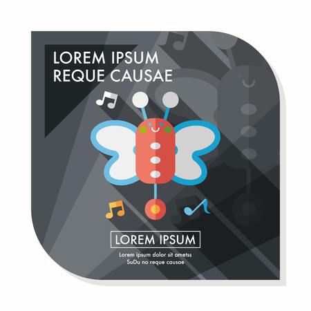 Butterfly music toy flat icon with long shadow,eps10のイラスト素材