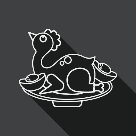 Chinese New Year flat icon with long shadow,eps10, Chinese Chicken Cuisineのイラスト素材