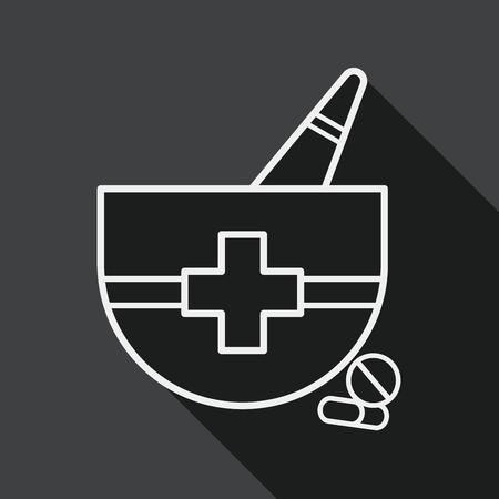 mortar and pestle flat icon with long shadow, line iconのイラスト素材