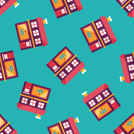 Building shop store flat icon,eps10 seamless pattern backgroundのイラスト素材