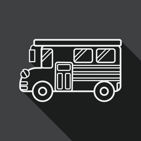 School Bus flat icon with long shadow, line iconのイラスト素材