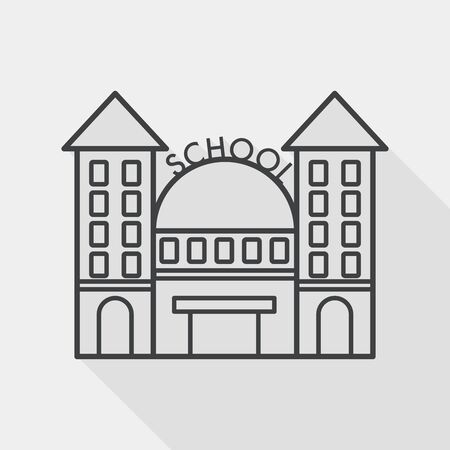 School building flat icon with long shadow, line iconのイラスト素材