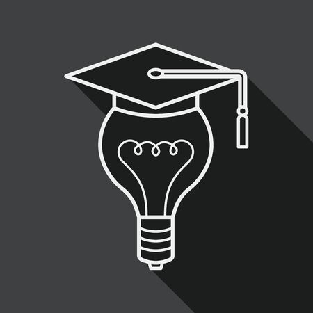 Light bulb flat icon with long shadow, line iconのイラスト素材