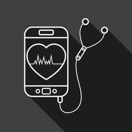 heart rate sport equipment flat icon with long shadow, line iconのイラスト素材