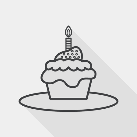 birthday cake flat icon with long shadow, line iconのイラスト素材