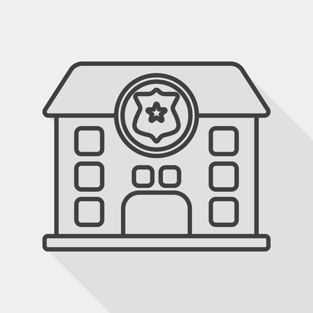 police station flat icon with long shadow, line iconのイラスト素材
