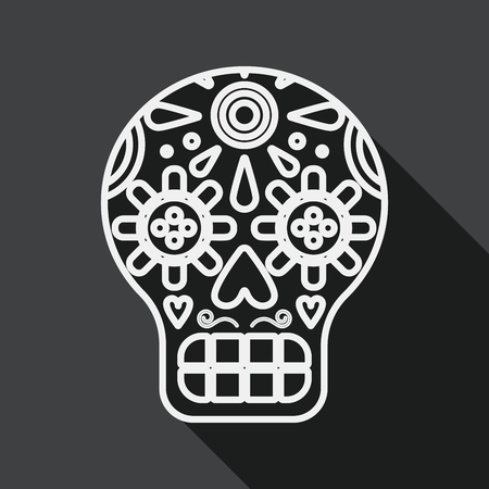 decoration skull flat icon with long shadow, line iconのイラスト素材