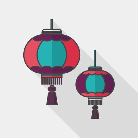 Chinese New Year flat icon with long shadow Chinese decorative lanternのイラスト素材