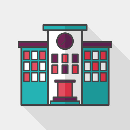 Building school flat icon with long shadow のイラスト素材
