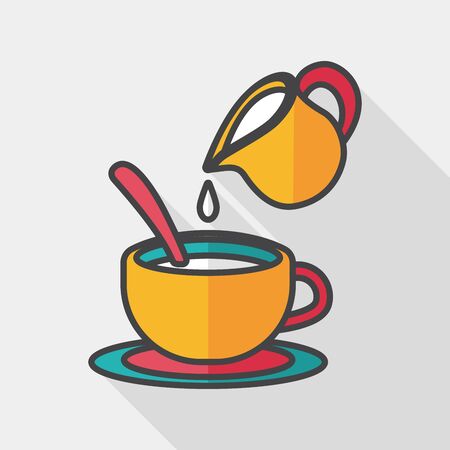 hot milk cream coffee flat icon with long shadowのイラスト素材