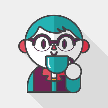 man drinking coffee flat icon with long shadow のイラスト素材