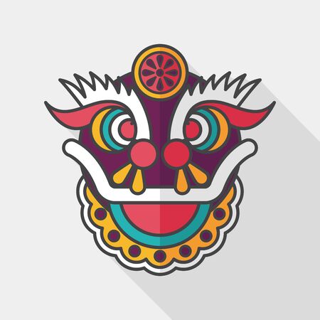 Chinese New Year flat icon with long shadow,The dragon and lion dancing headのイラスト素材