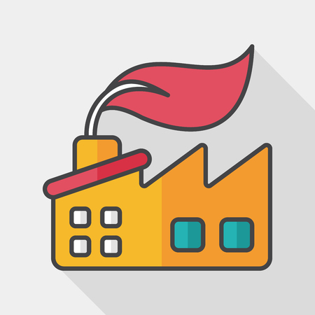 Environmental protection concept flat icon with long shadow, The factory do well on emission to not pollute the air and environmentのイラスト素材