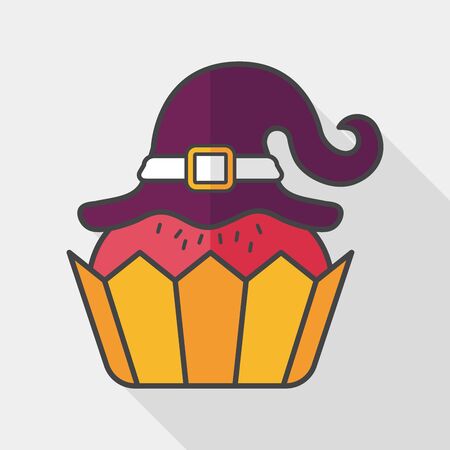 Halloween cupcake with witch\'s hat flat icon with long shadow,のイラスト素材