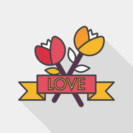 Valentine\'s Day flower flat icon with long shadow,のイラスト素材