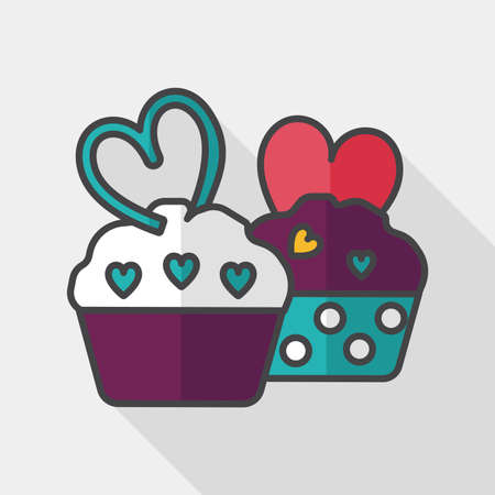 Valentine\'s Day cupcake flat icon with long shadowのイラスト素材