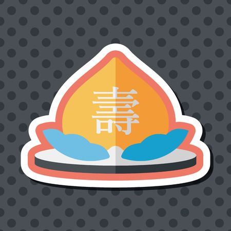 Chinese New Year peaches of immortality flat icon with long shadow,eps10, Peaches of immortality is a kind of bread and it means who ate the peach can live forever.のイラスト素材