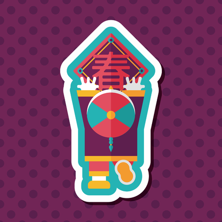 Chinese New Year flat icon with long shadow,eps10, the little boy to stick couplets, Chinese festival couplets means " wish Spring comes."のイラスト素材