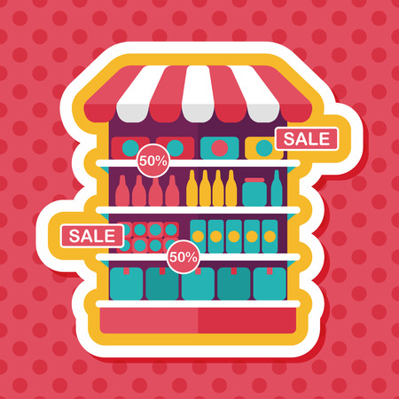 shopping grocery store flat icon with long shadowのイラスト素材