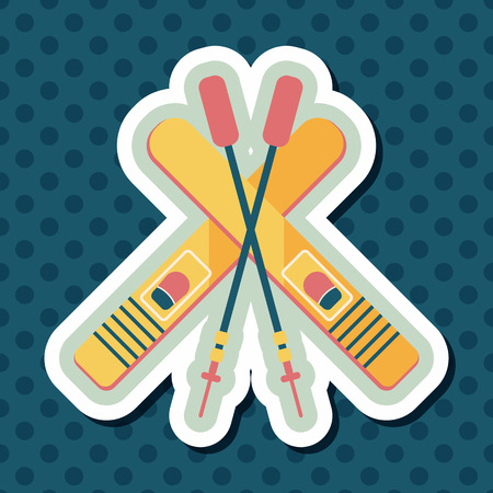 ski and sticks flat icon with long shadowのイラスト素材