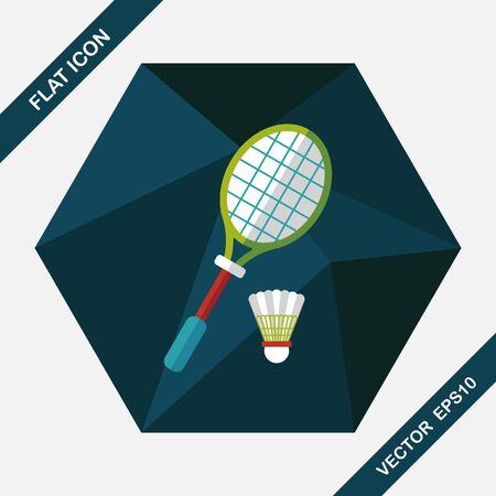 badminton racket and ball flat icon with long shadowのイラスト素材