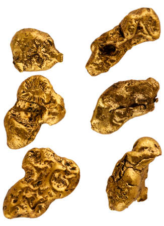 Group gold nuggets on a white backgroundの写真素材