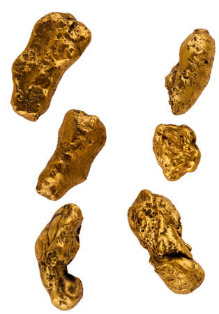 Group gold nuggets on a white backgroundの写真素材