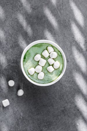 Matcha latte with marshmallowsの写真素材